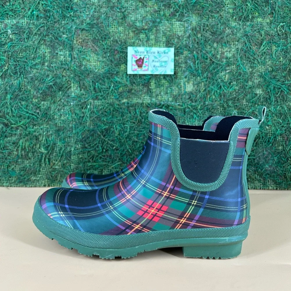 Corkys Green Plaid Chelsea Rain Boots